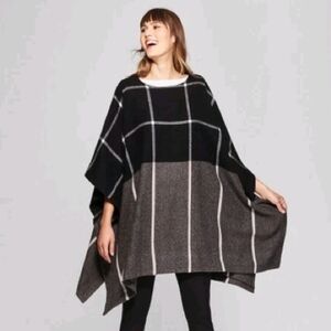 A New Day Black and Gray Striped Poncho OSFM